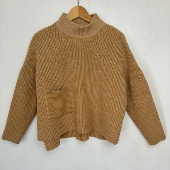 Celine Mink Cashmere blend ribbed mock neck pullover tan sweater Medium - Picture 1 of 9